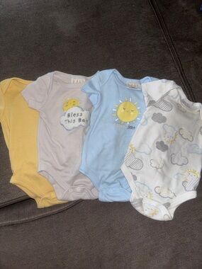 Sunny Skies Baby Bodysuit Set - Yellow, Gray, Blue, White